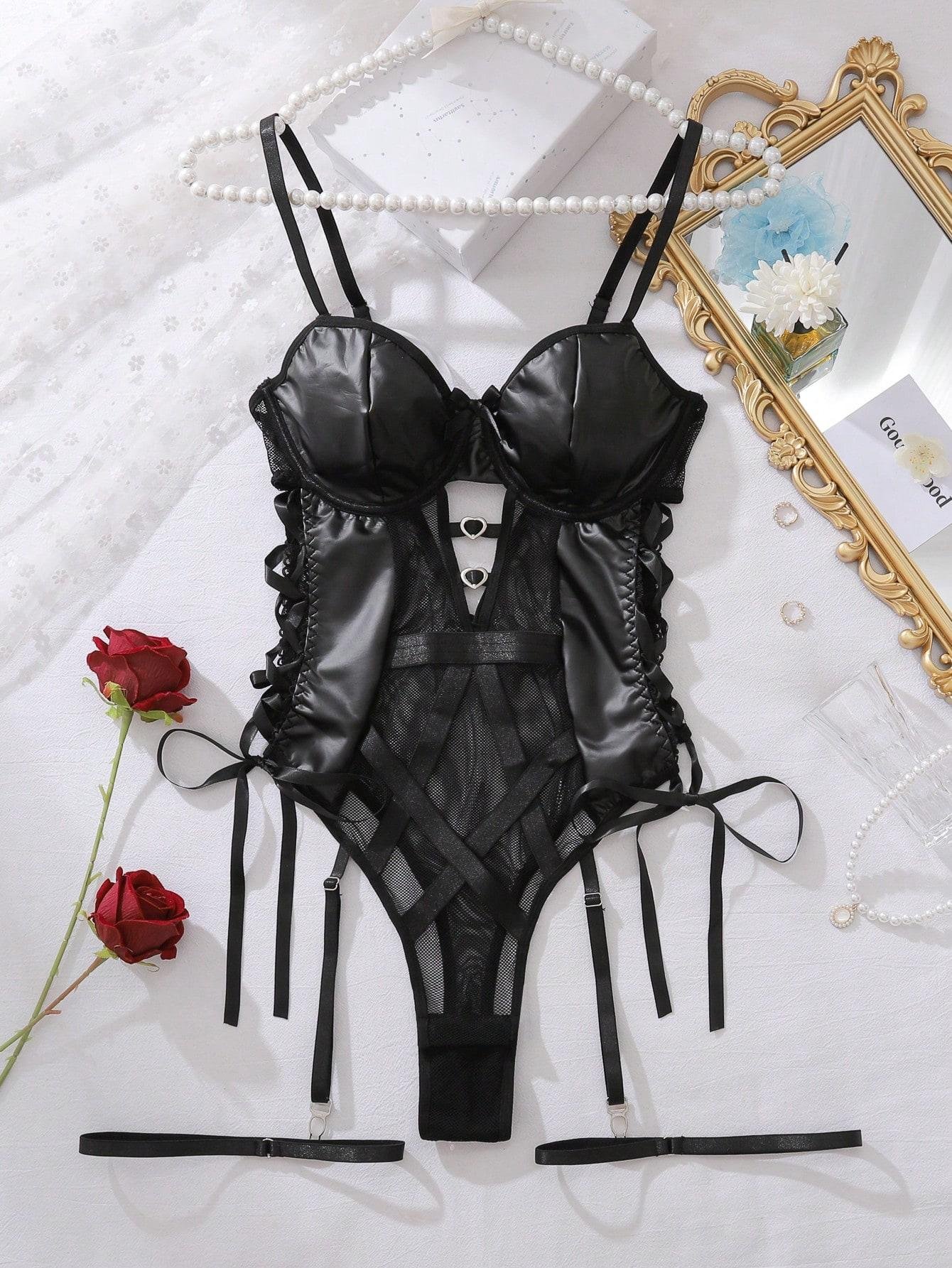 3pcs Mesh Lingerie Set with Garter & Thong - Image 5